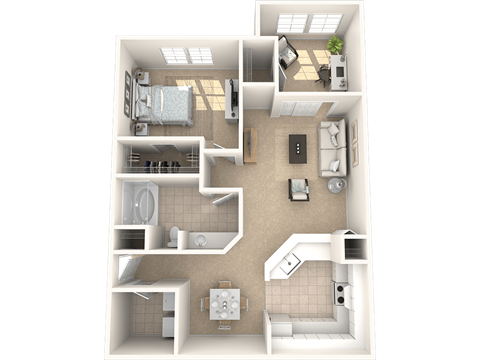 a floor plan of a 1 bedroom 1 bath apartment at Via Lugano, Florida